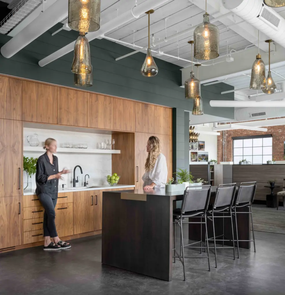 Breakroom with custom cabinets in Portland, Maine office