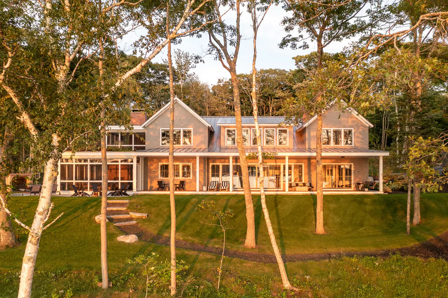 A view of the approach from the front of the coastal home